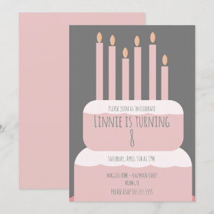 Invitation Gâteau d'anniversaire simple avec bougies de fête 