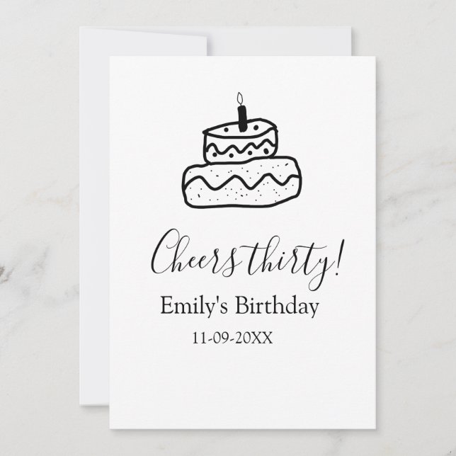Invitation Gâteau d'anniversaire trente ans écriture manuscri (Devant)