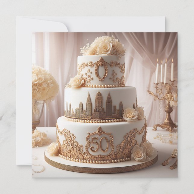 Invitation GÂTEAU DE 50e ANNIVERSAIRE DE MARIAGE MAGNIFIQUE  (Devant)