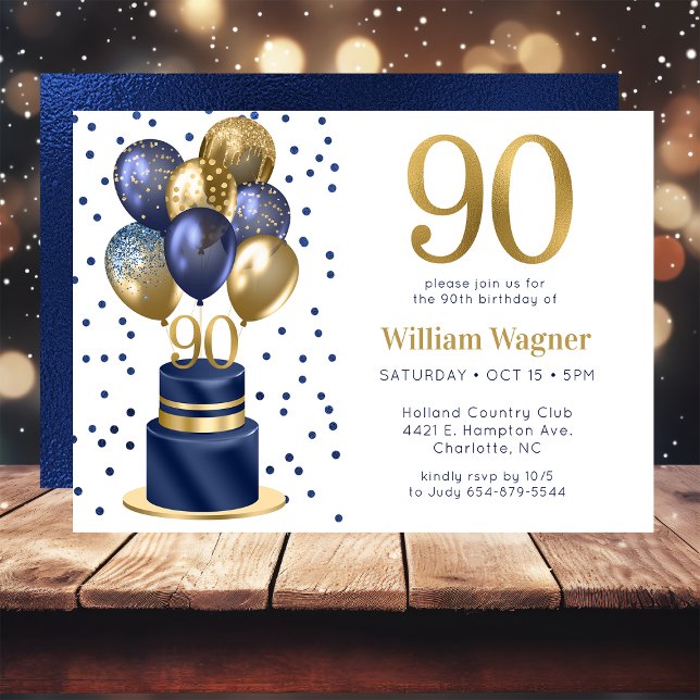 Invitation Gâteau de ballons bleu marine pour 90e anniversair (Créateur téléchargé)