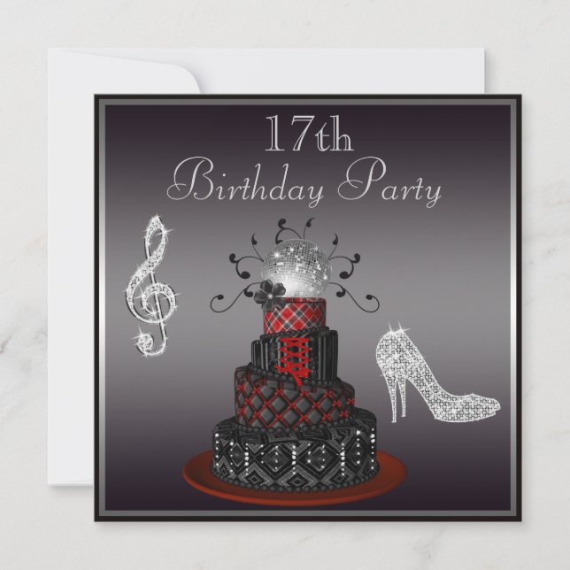Invitation Gâteau de diva de disco, 17ème anniversaire de (Devant)