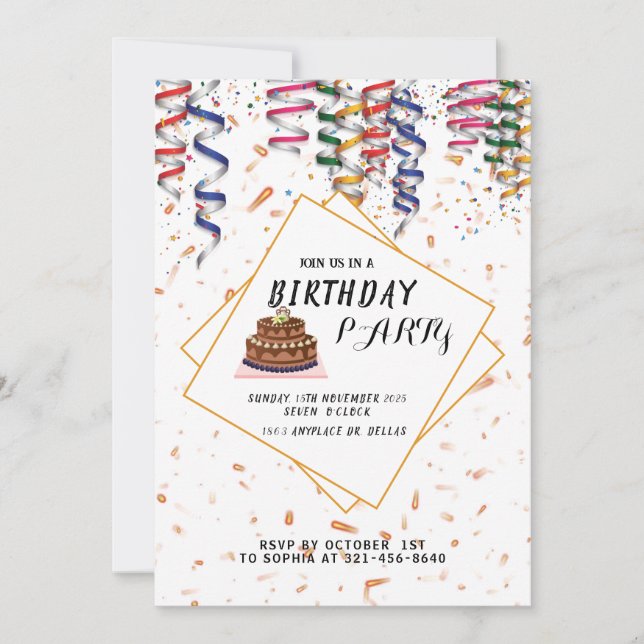 Invitation Gâteau de fête d'anniversaire (Devant)