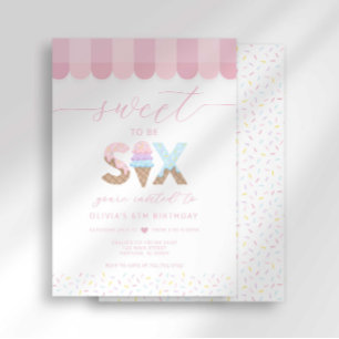 Invitation Gâteau de glace anniversaire Sweet to be 6 rose