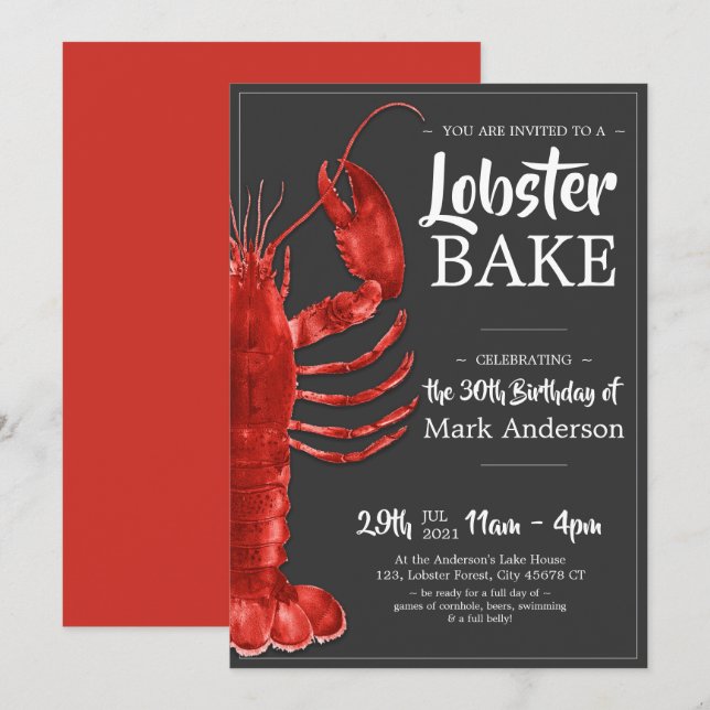 Invitation Gâteau de homard à thème 30e anniversaire Célébrat (Devant / Derrière)