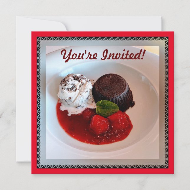 Invitation Gâteau de lave au chocolat - fraises et glace (Devant)