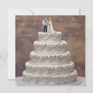 Invitation Gâteau de mariage à cinq étages blanc avec couple 
