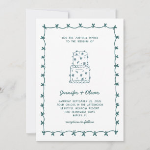 Invitation Gâteau de Mariage Dessiné à la Main Teal Fantaisis