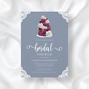 Invitation Gâteau de Mariage Élégant Bleu Poussiéreux Lavage