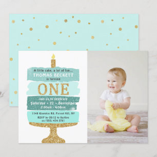 Invitation Gâteau de Parties scintillant Mint & Gold Photo 1e
