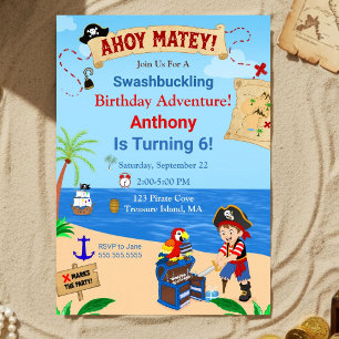 Invitation Gâteau de pirate Coffre au Trésor Fête d'anniversa