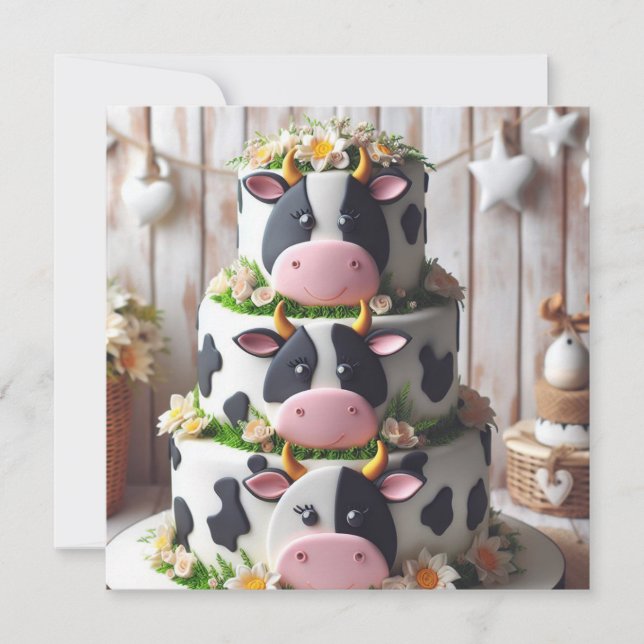 INVITATION GÂTEAU DE VACHE NOIRE ET BLANCHE ANNIVERSAIRE (Devant)