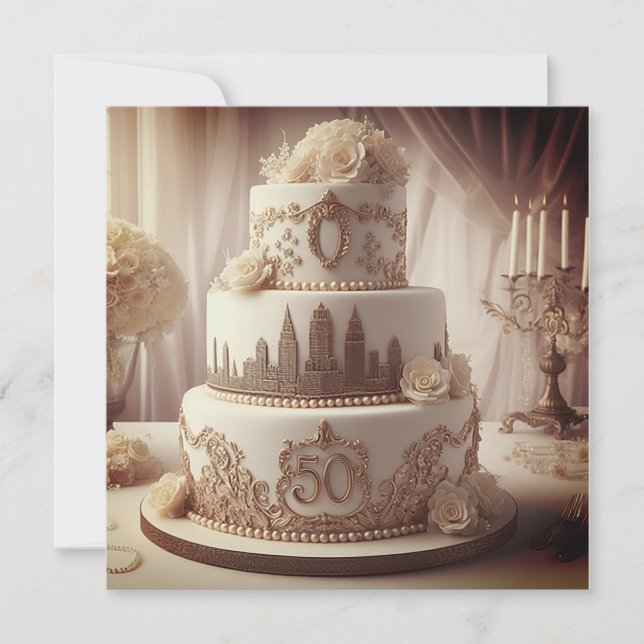 INVITATION GÂTEAU DU 50E ANNIVERSAIRE MARIAGE D'ORNATE (Devant)