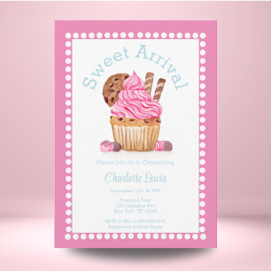 Invitation Gâteau eau-forte rose avec Baby Shower au chocolat