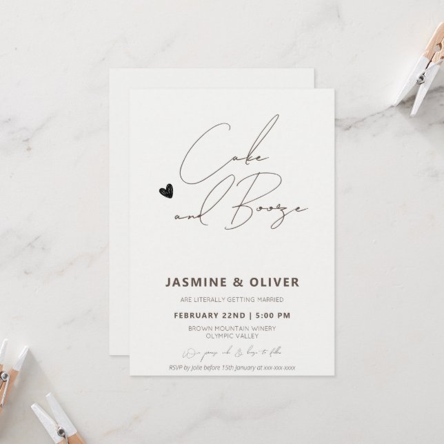 Invitation Gâteau et alcool drôle mariage (Devant/Arrière en situation)