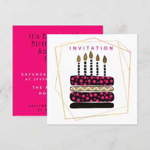 Invitation Gâteau et bougies/Noir Rose Gold/fête d'anniversai