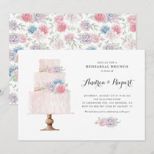 Invitation Gâteau étagé rose pastel et succulentes pour le br