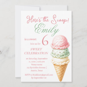 Invitation Gâteau Glacé 6ème Anniversaire Fille Rose Aquarell