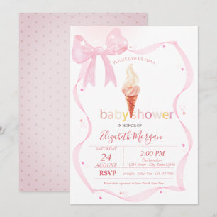 Invitation Gâteau glacé à l'aquarelle Rose Ruban Fête de bébé