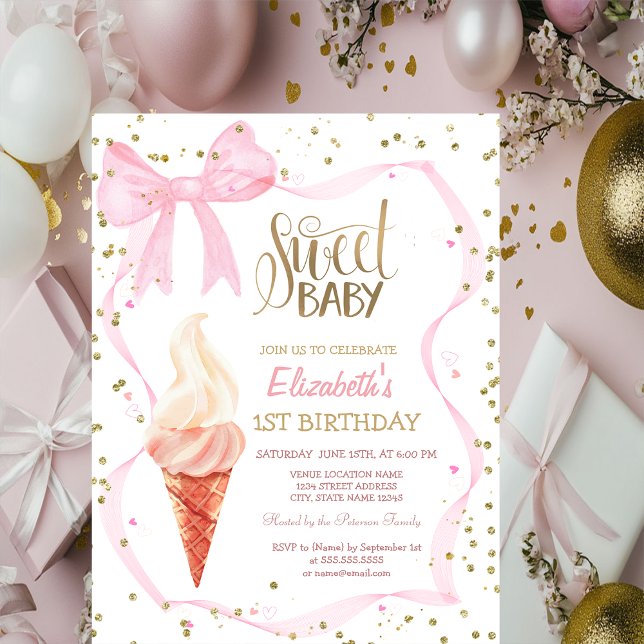 Invitation Gâteau Glace Diamants Rose Arc Ruban Anniversaire  (Créateur téléchargé)