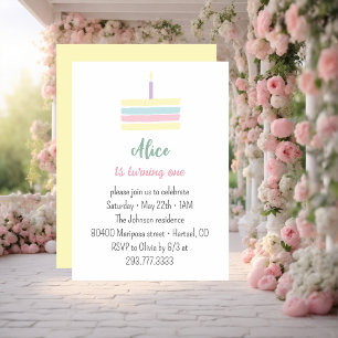 Invitation Gâteau jaune pastel coloré pour fête d'anniversair