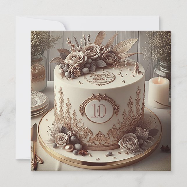 INVITATION GÂTEAU MARIAGE ANNIVERSAIRE ÉDITABLE ET DISTINGUÉ (Devant)