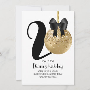Invitation Gâteau Pop Or Noir pour Fête d'Anniversaire 20 Ans