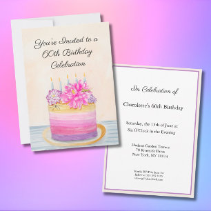 Invitation Gâteau pour les 60 ans avec Dahlia et insecte de j