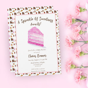Invitation Gâteau rose aquarelle et desserts Baby Shower
