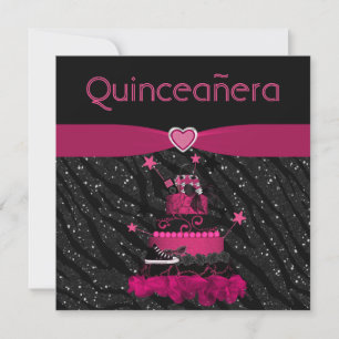 Invitation Gâteau rose branché de Quinceanera et tripes zébré