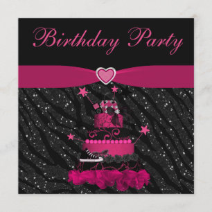 Invitation Gâteau rose branché et fête d'anniversaire Zebra S