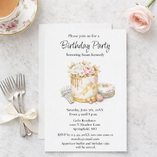 Invitation Gâteau Rose et Or pour Mariage