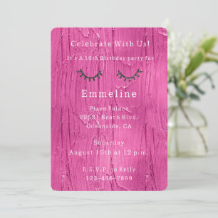 Invitation Gâteau rose Glitzy Parties scintillant noire Eyela