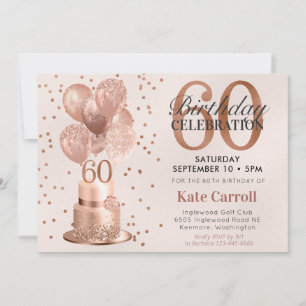 Invitation Gâteau rose gold pour 60e anniversaire