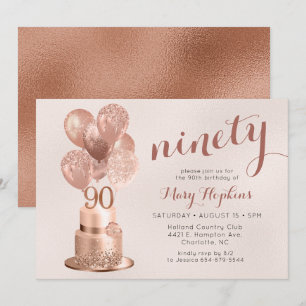 Invitation Gâteau Rose Gold pour 90e Anniversaire