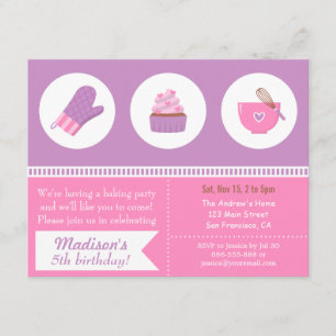 Invitation Gâteau Rose Violet Moderne Fête Anniversaire Cuiss