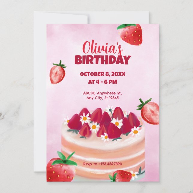 Invitation Gâteau sucré et fraises anniversaire (Devant)