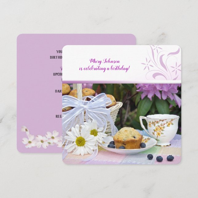 Invitation Gâteaux aux myrtilles pour brunch d'anniversaire (Devant / Derrière)