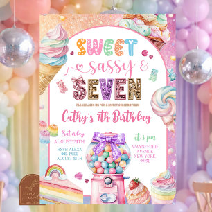 Invitation Gâteaux Colorés Pailletés Pastel pour 7e Anniversa
