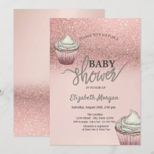 Invitation Gâteaux Cupcakes Pailletés Bokeh Or Rose