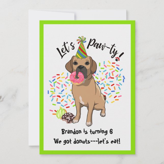 Invitation Gâteaux en forme de chien Puggle drôle pour fête d (Devant)