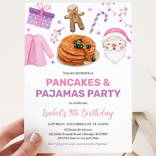 Invitation Gâteaux et Pyjamas Rose Violet Anniversaire