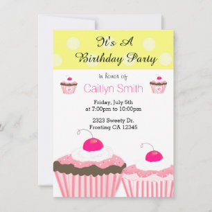 Invitation Gâteaux roses d'anniversaire