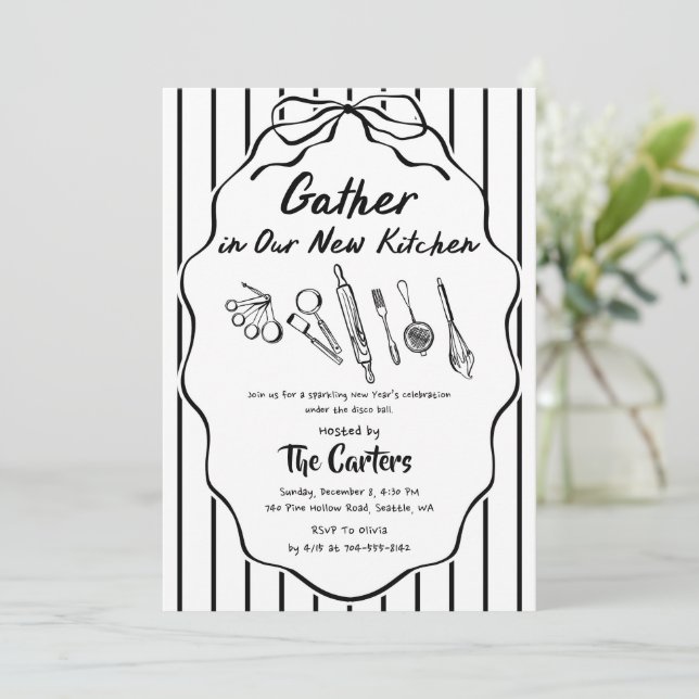 Invitation Gather in Our New Kitchen Housewarming (Debout devant)