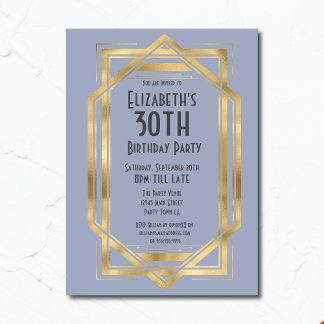 Invitation Gatsby 1920 Art Déco Bleu | Or 30e Anniversaire