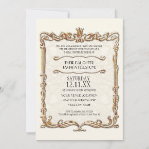 Invitation Gatsby Art Déco Nouveau dentelle Faux Gold Tulip