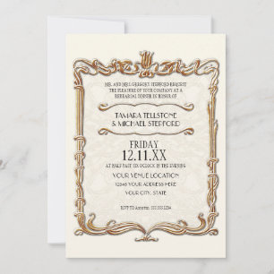 Invitation Gatsby Art Déco Nouveau dentelle Faux Gold Tulip