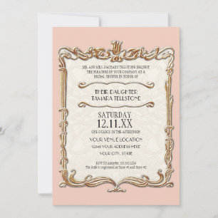Invitation Gatsby Art Déco Nouveau dentelle Faux Gold Tulip