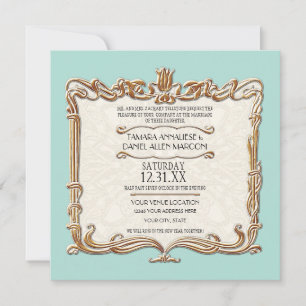 Invitation Gatsby Art Déco Nouveau dentelle Faux Gold Tulip