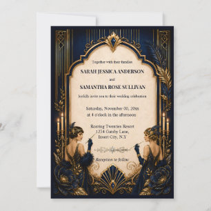 Invitation Gatsby flapper bleu or mariage 1920