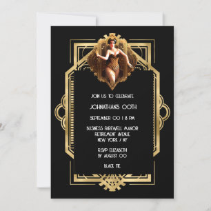Invitation Gatsby Flapper fille noir or 1920's thème party